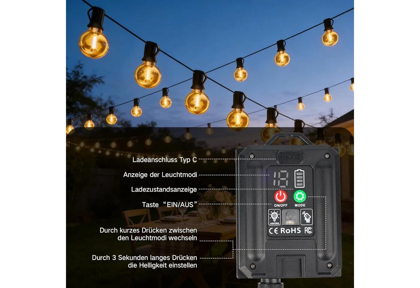 skelo LED Solarlichterkette 15m Dimmbar Warmweiß mit Fernbedienung - Bild 4