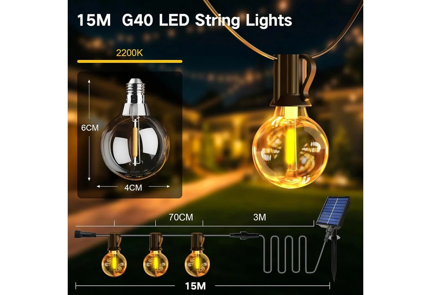 skelo LED Solarlichterkette 15m Dimmbar Warmweiß mit Fernbedienung - Bild 5