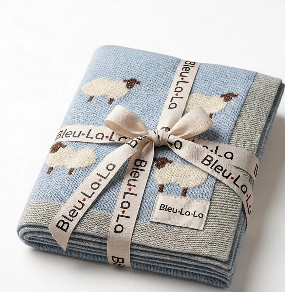 Bleu La La Babydecke Whimsy Collection Gestrickt 100% Baumwolle Schafmotiv - Bild 2