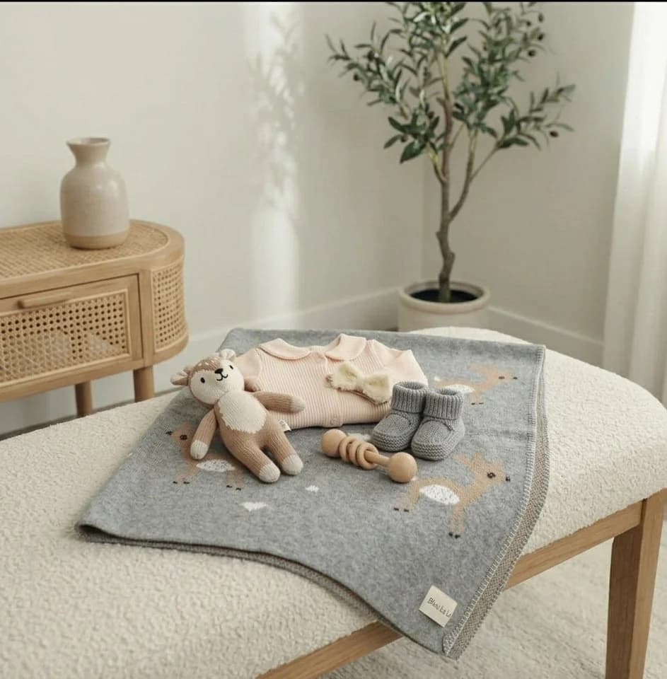 Bleu La La Babydecke Whimsy Collection Gestrickt 100% Baumwolle Schafmotiv - Bild 4