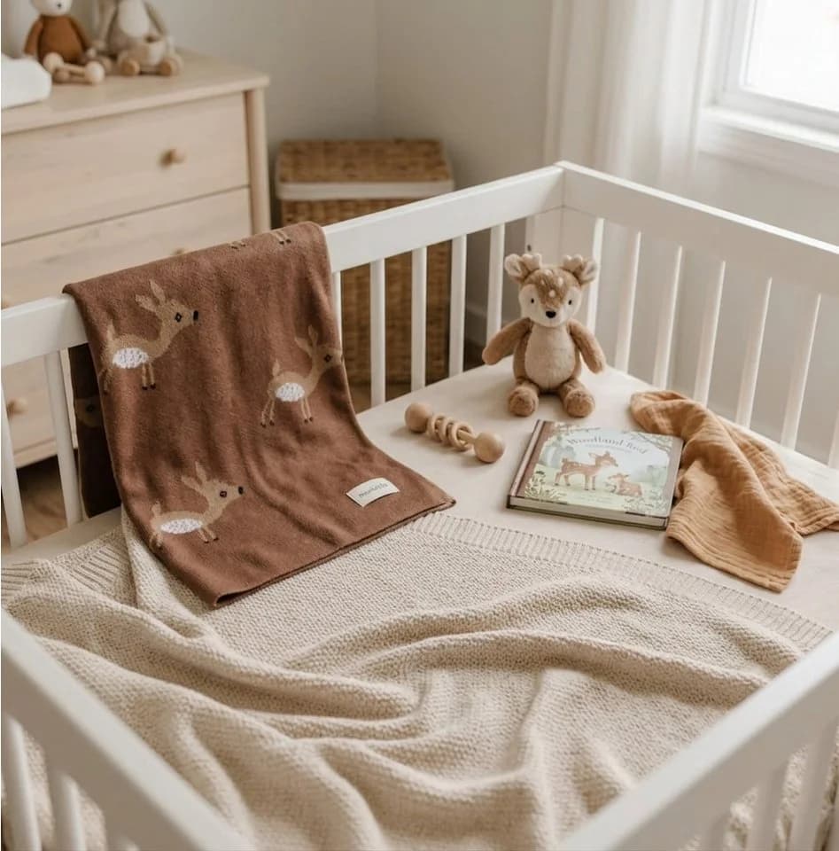 Bleu La La Babydecke Whimsy Collection Gestrickt 100% Baumwolle Schafmotiv - Bild 5