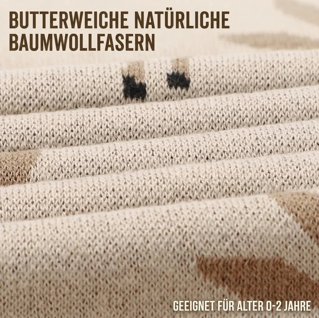 Bleu La La Babydecke 100% Baumwolle Gestrickt mit Rehmotiv Beige - Bild 3