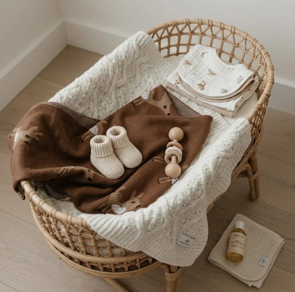 Bleu La La Babydecke 100% Baumwolle Gestrickt mit Rehmotiv Beige - Bild 5