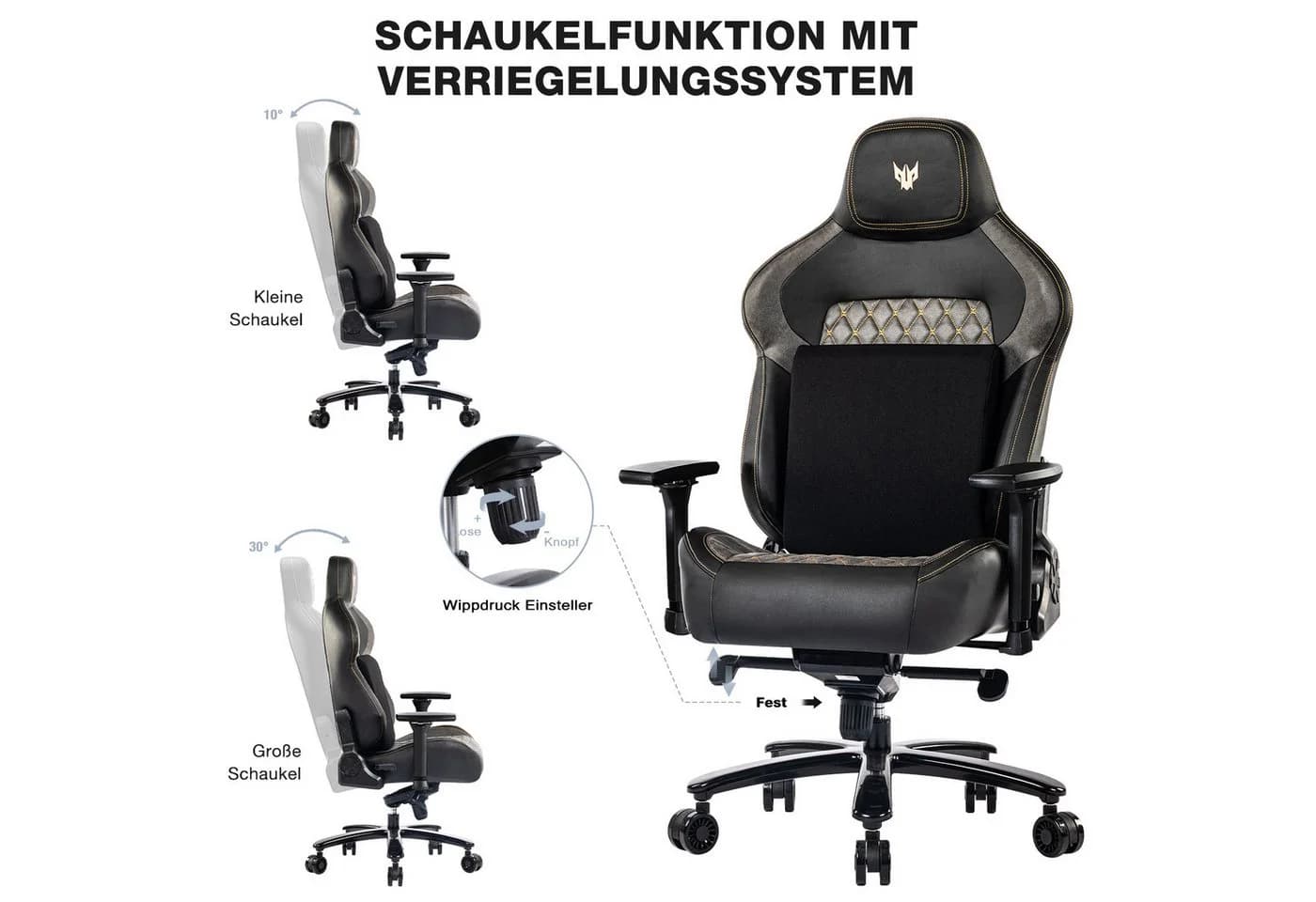 SeedWave Gaming-Stuhl 200kg Bürostuhl 4D-Armlehne Flügel-Design Rückenlehne - Bild 3