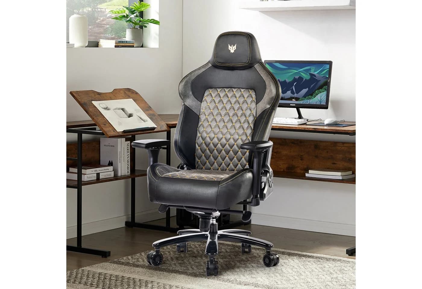 SeedWave Gaming-Stuhl 200kg Bürostuhl 4D-Armlehne Flügel-Design Rückenlehne - Bild 4