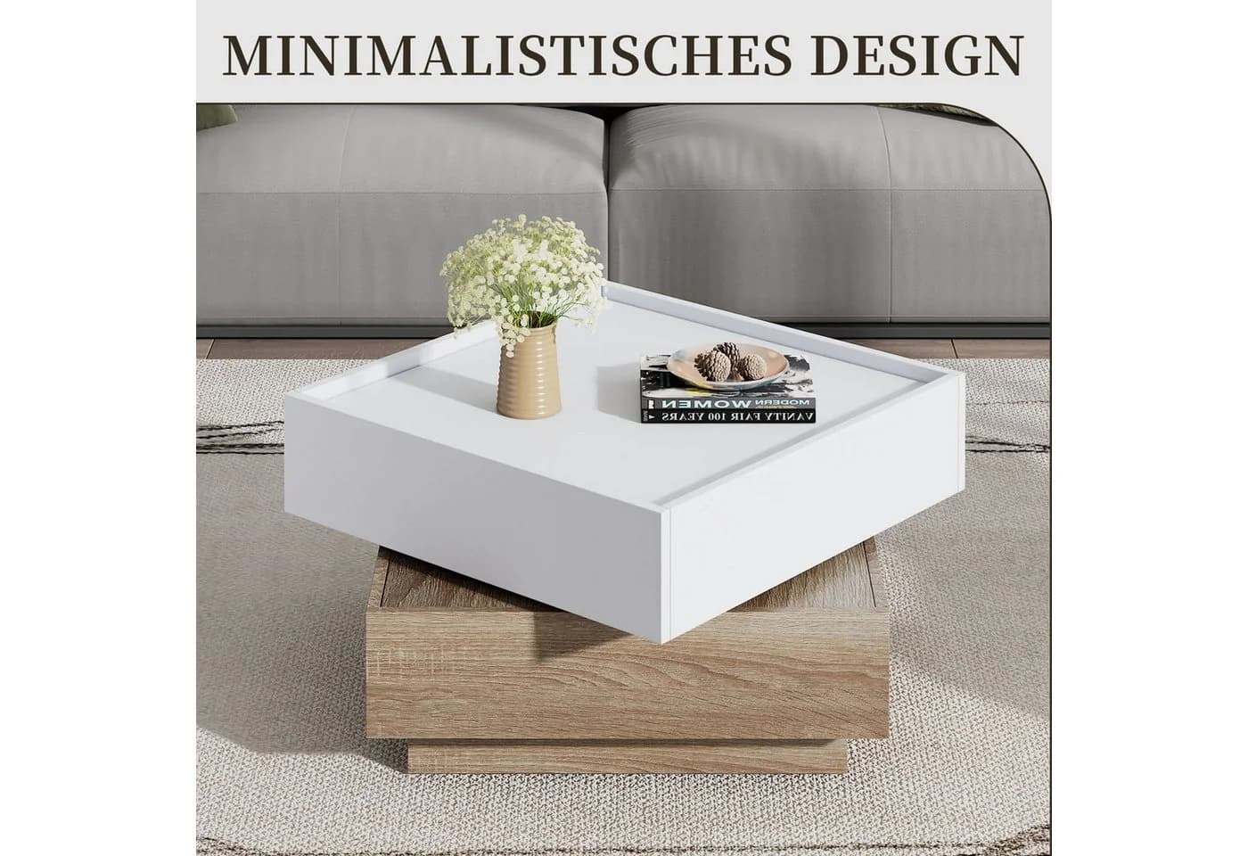 SeedWave Couchtisch Sofatisch 360° Drehbar Weiß