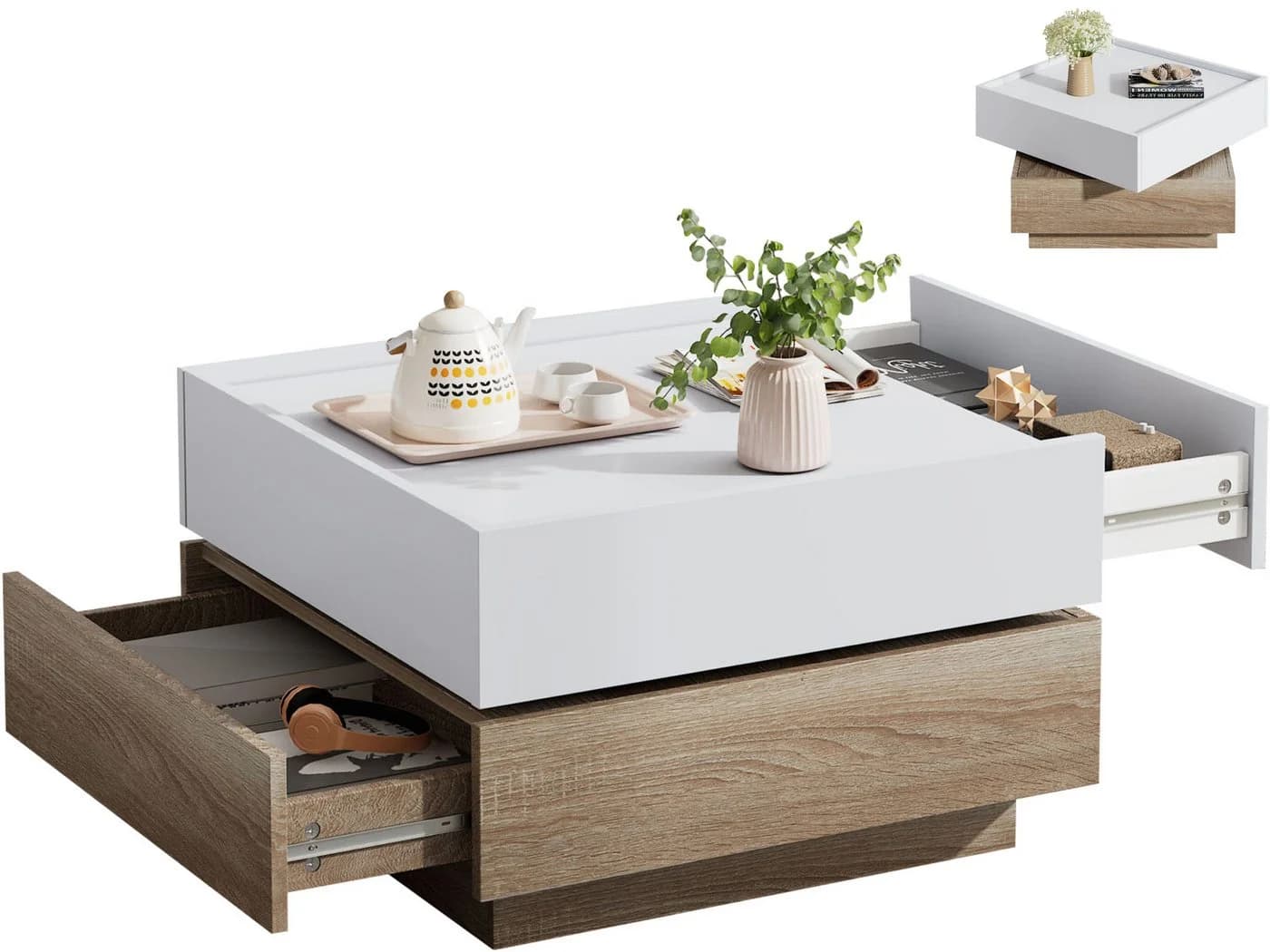 SeedWave Couchtisch Sofatisch 360° Drehbar Weiß - Bild 2