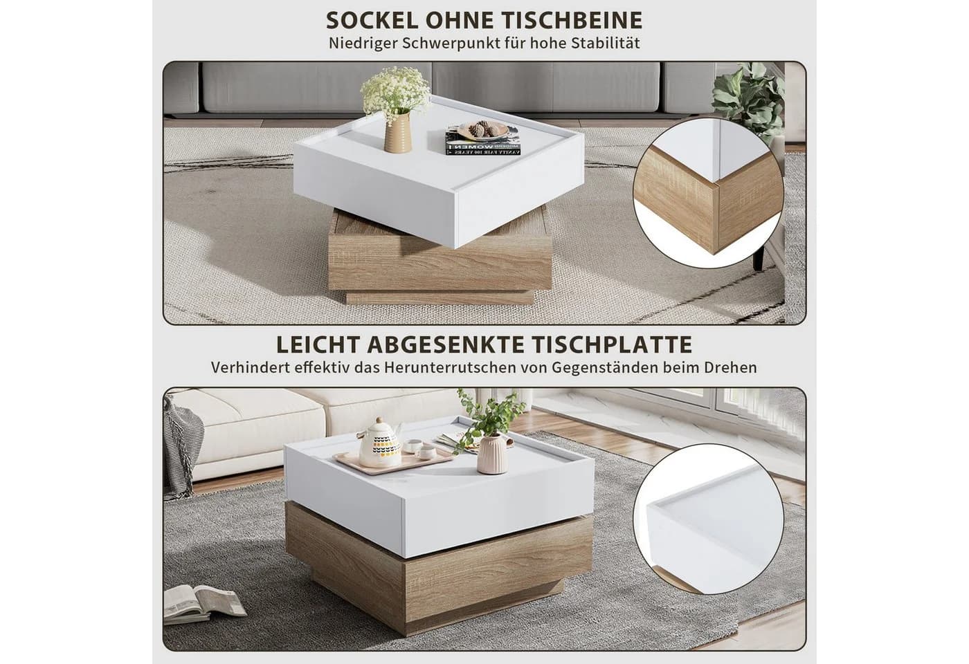 SeedWave Couchtisch Sofatisch 360° Drehbar Weiß - Bild 5