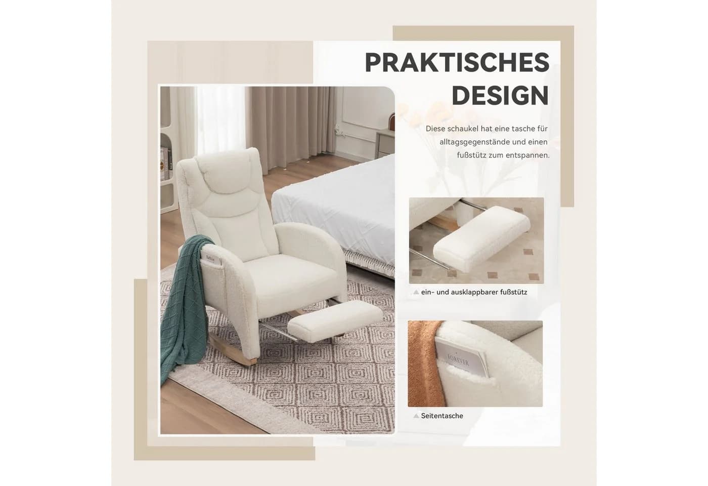 SeedWave Schaukelstuhl mit Armlehnen Teddy-Fleece Anti-Kipp-Design - Bild 3