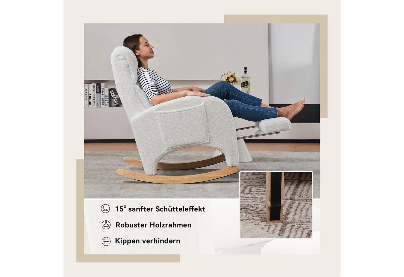 SeedWave Schaukelstuhl mit Armlehnen Teddy-Fleece Anti-Kipp-Design - Bild 5
