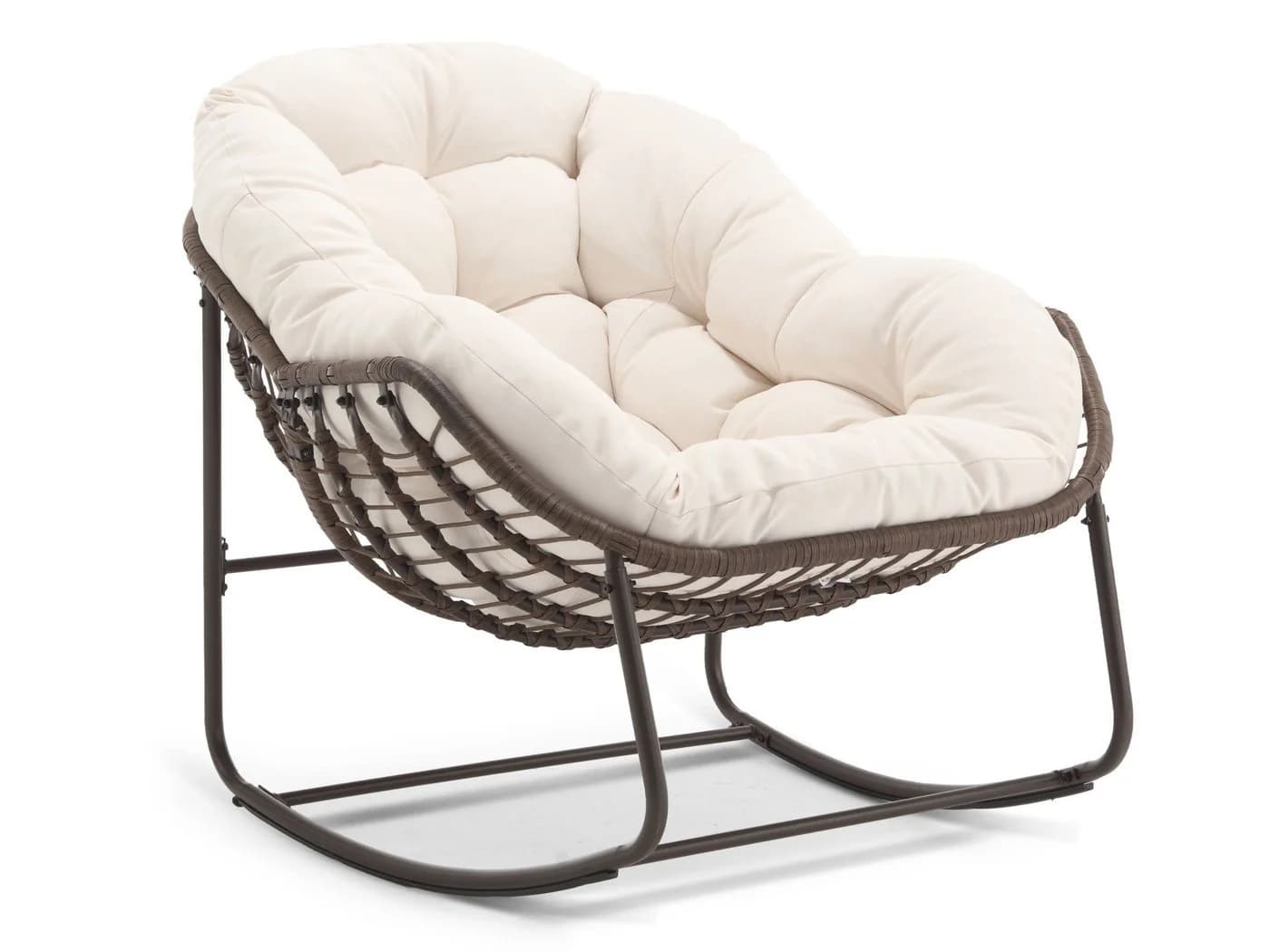 SeedWave Schaukelstuhl Weiß PE-Rattan Olefin-Fleece Kissen - Bild 2
