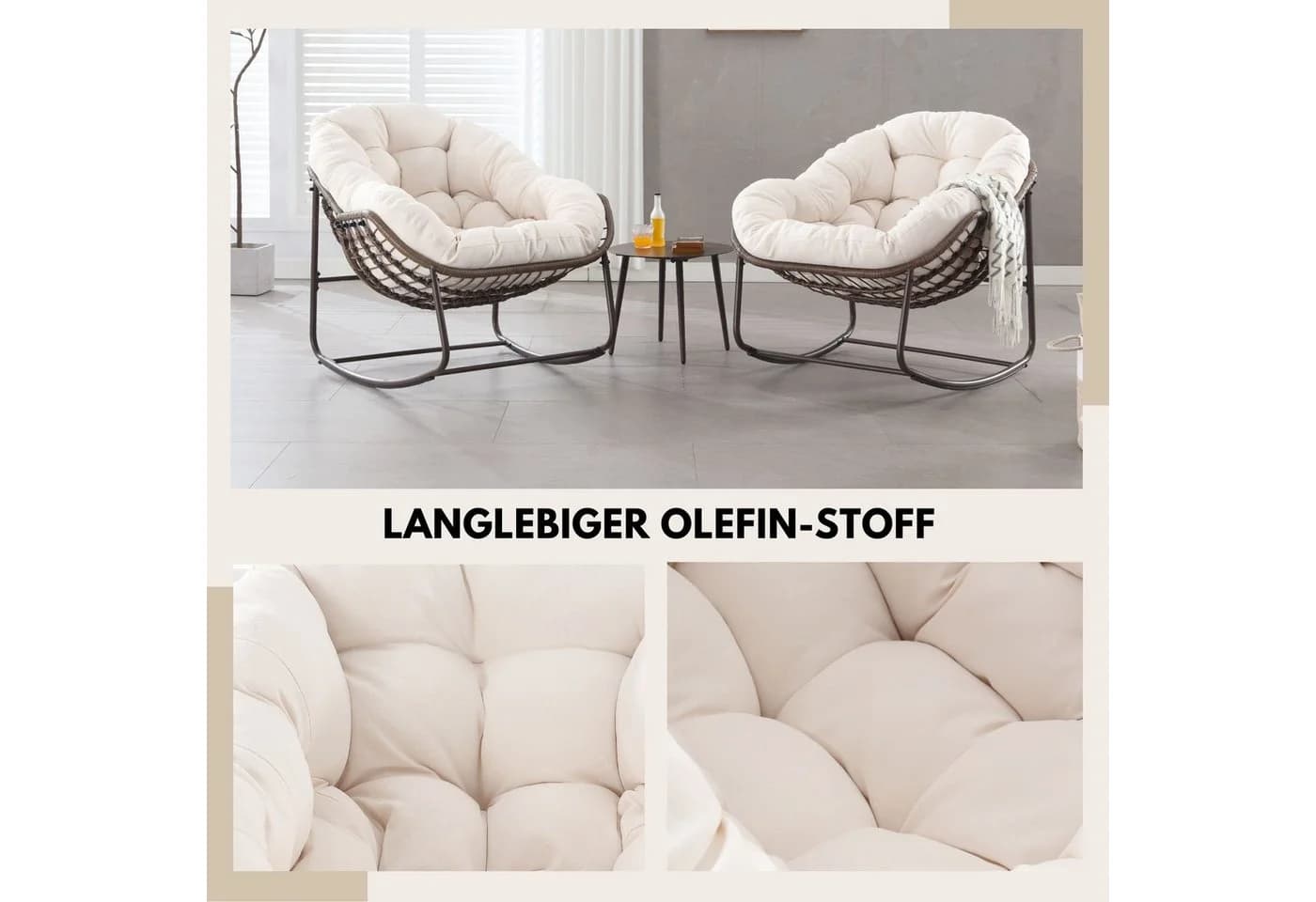 SeedWave Schaukelstuhl Weiß PE-Rattan Olefin-Fleece Kissen - Bild 4