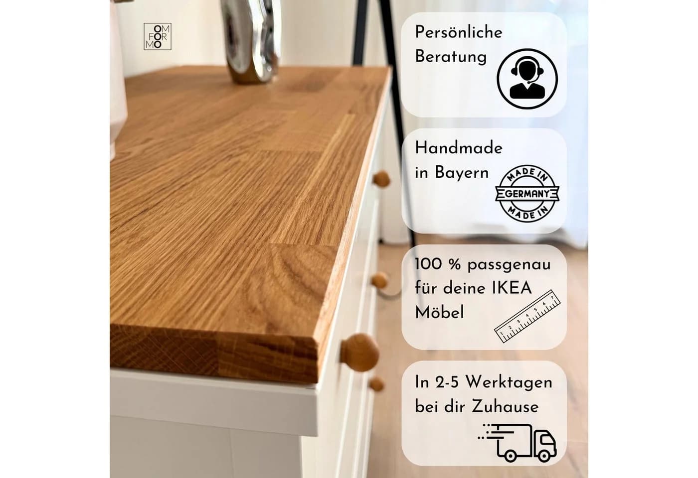 Omformo Abdeckplatte KALLAX Deckplatte aus Eiche Massivholz - Bild 4