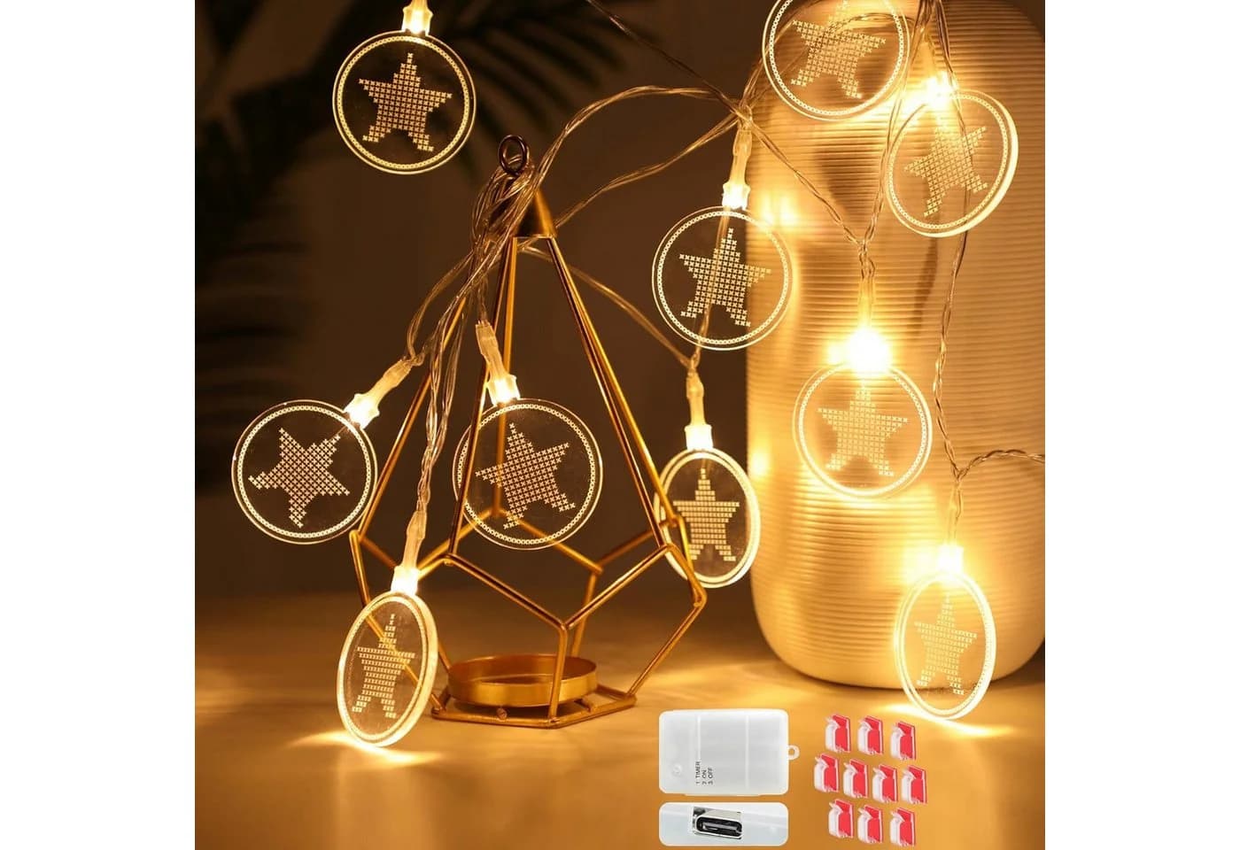 Vivitar Lichterkette 4,1 m 15 LED USB wiederaufladbar, Acryl-Blumen - Bild 2