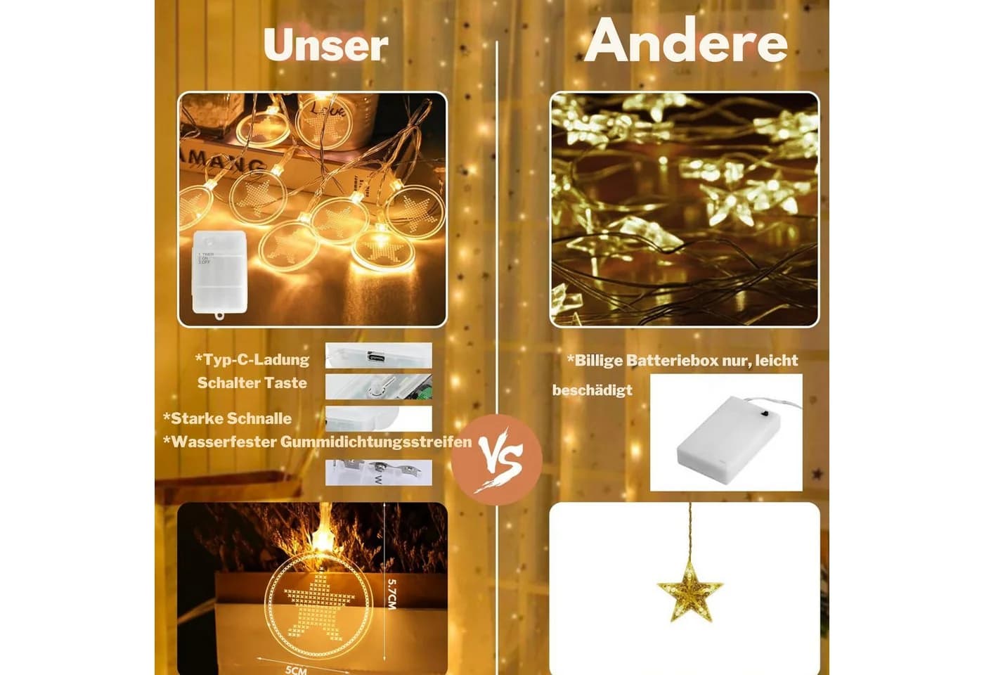 Vivitar Lichterkette 4,1 m 15 LED USB wiederaufladbar, Acryl-Blumen - Bild 3
