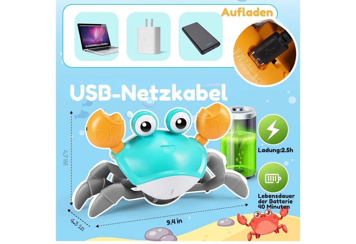 Vivitar Lernspielzeug Krabbe Baby Spielzeug Blau