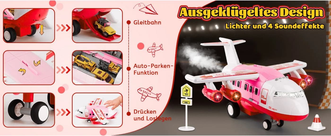 Vivitar Spielzeug-Flugzeug mit Lichtern, Geräuschen, Sprühfunktion und 12 Mini-Fahrzeugen - Bild 5