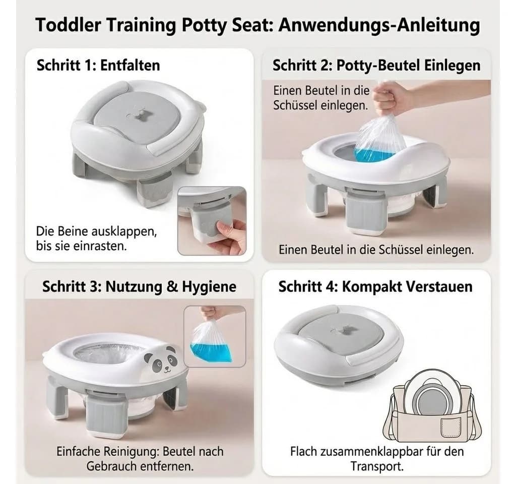 P & K Tragbarer Toilettensitz Grau Faltbar Reise-Toilette - Bild 3