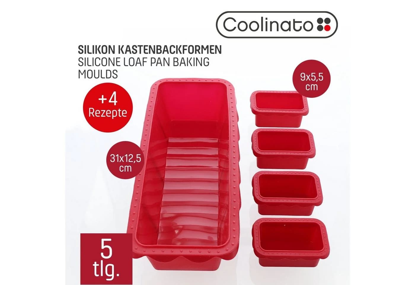 Coolinato Silikon Kastenform Set 5tlg. Rot - Bild 3