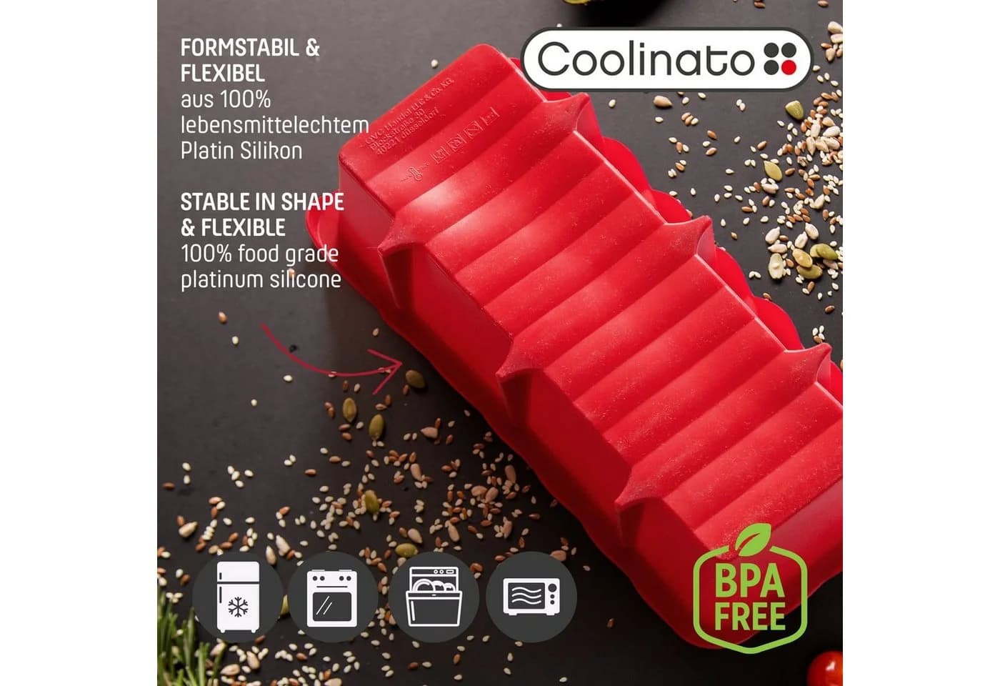 Coolinato Silikon Kastenform Set 5tlg. Rot - Bild 4