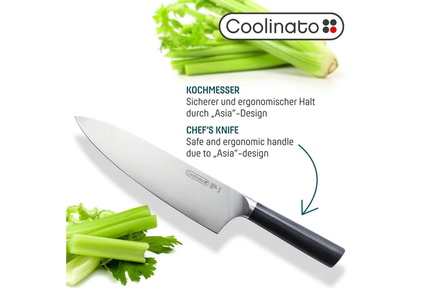 Coolinato Messer-Set 3tlg Profi Küchen Messer Schwarz - Bild 5
