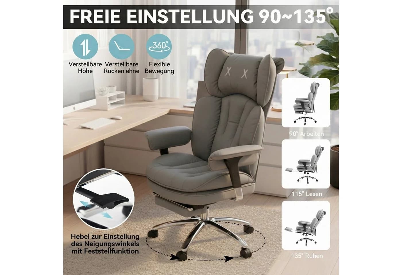 EFOMAO Bürostuhl Schreibtischstuhl Gaming-Stuhl Chefsessel mit Fußstütze, ergonomisch - Bild 5