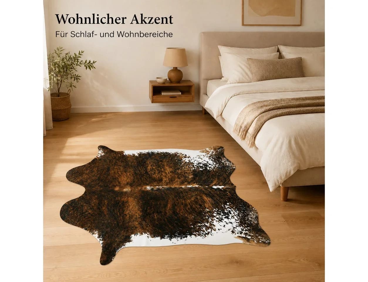 Lochas Fellteppich in Kuhfelloptik, Kurzflor, waschbar, braun-weiß - Bild 4