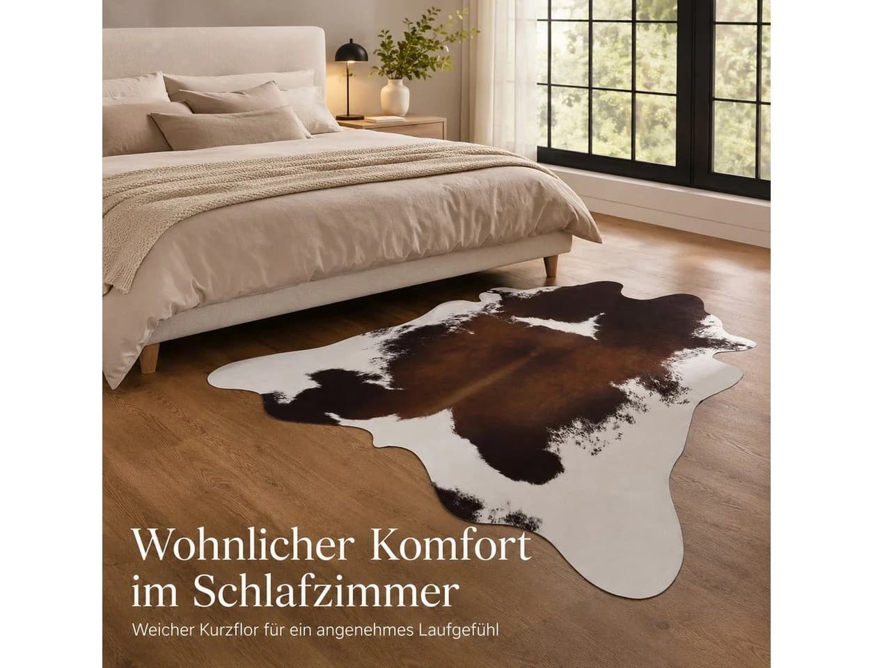 Lochas Fellteppich in Kuhfelloptik, Kurzflor, waschbar, braun-weiß - Bild 3
