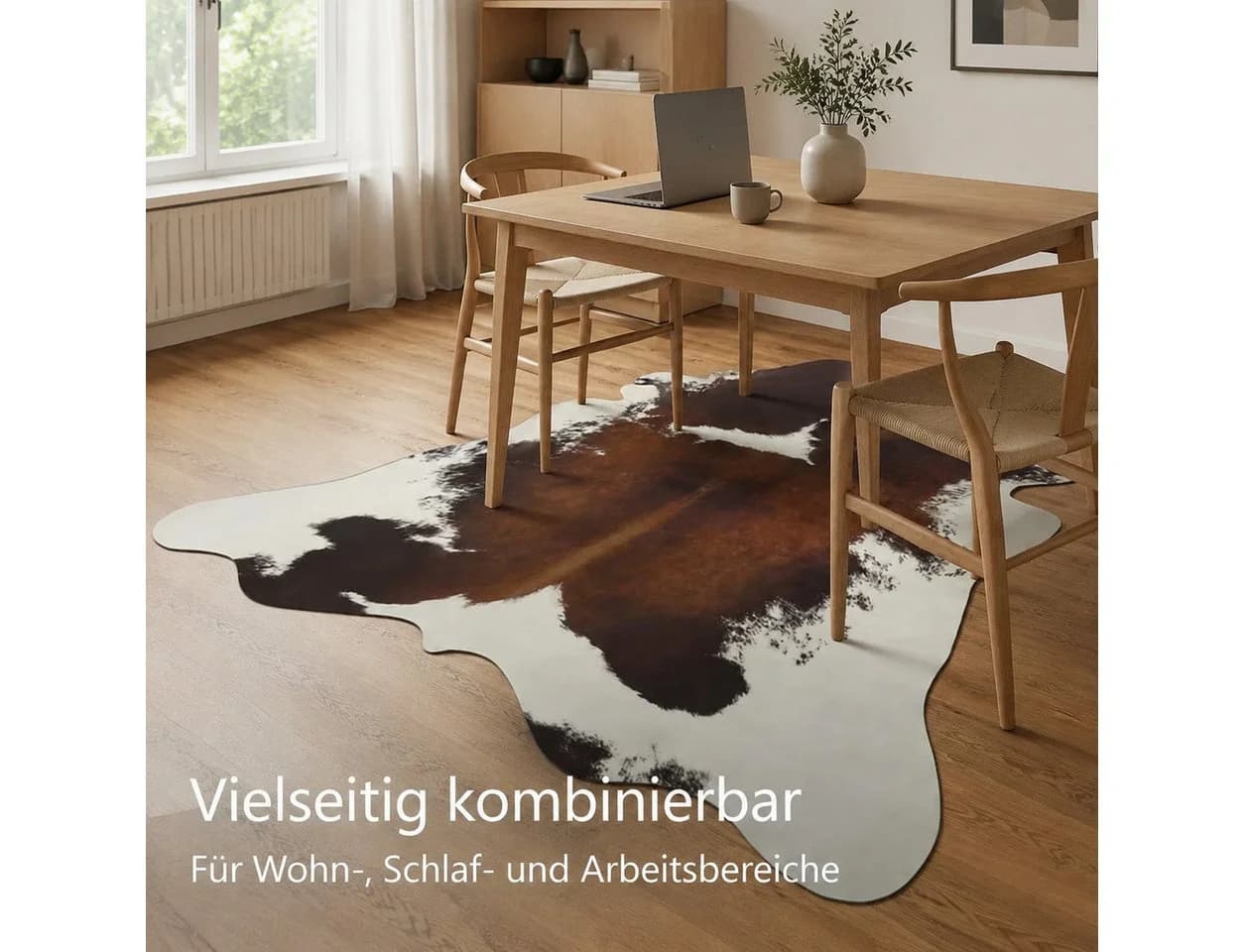 Lochas Fellteppich in Kuhfelloptik, Kurzflor, waschbar, braun-weiß - Bild 4
