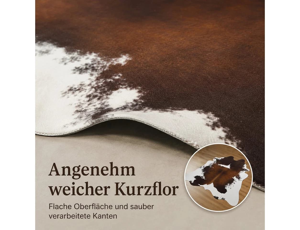 Lochas Fellteppich in Kuhfelloptik, Kurzflor, waschbar, braun-weiß - Bild 5