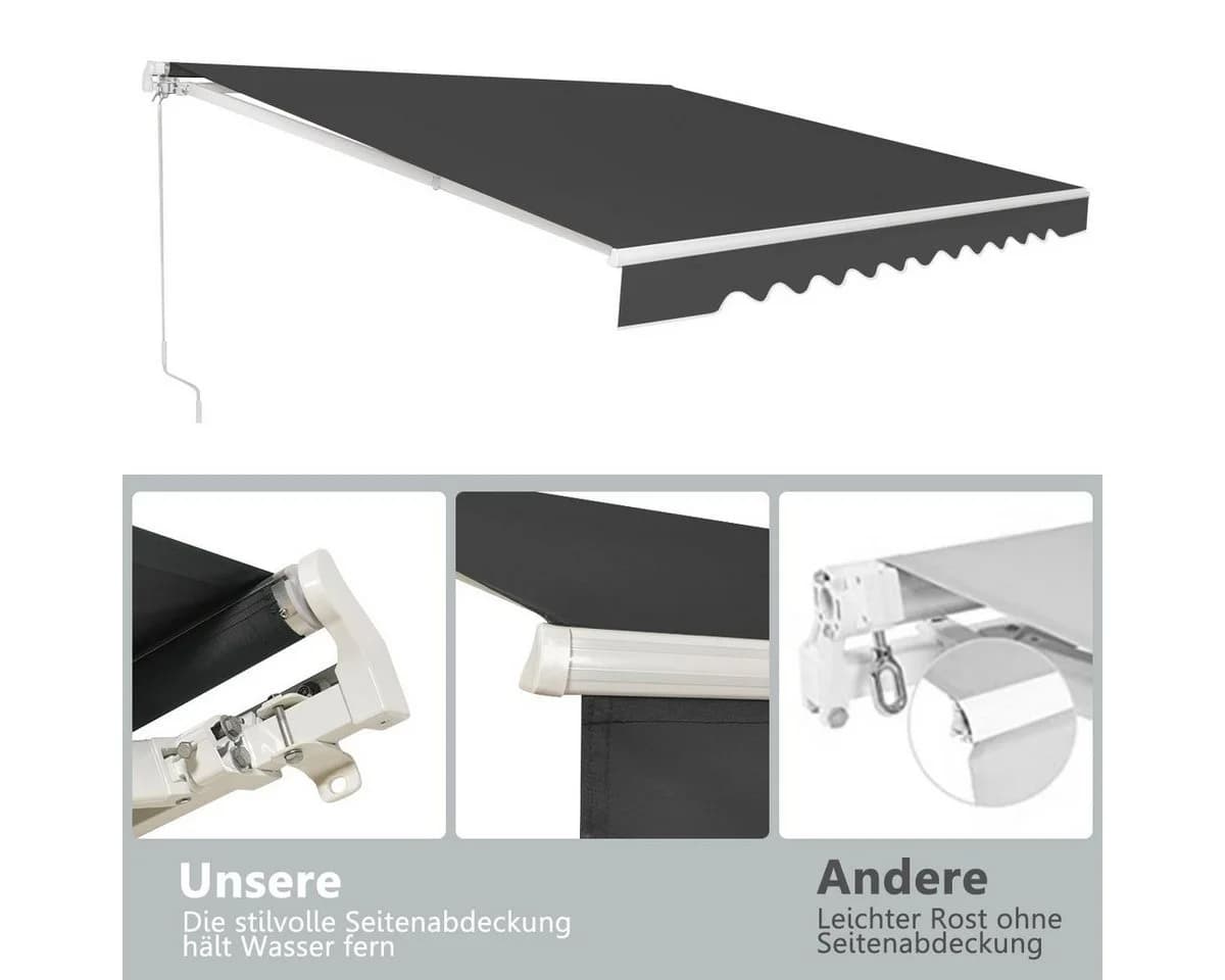 COSTWAY Gelenkarmmarkise 300x250cm Grau mit Handkurbel - Bild 5