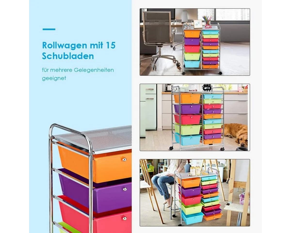 COSTWAY Rollcontainer mit 15 stapelbaren Schubladen & Rollen - Bild 4