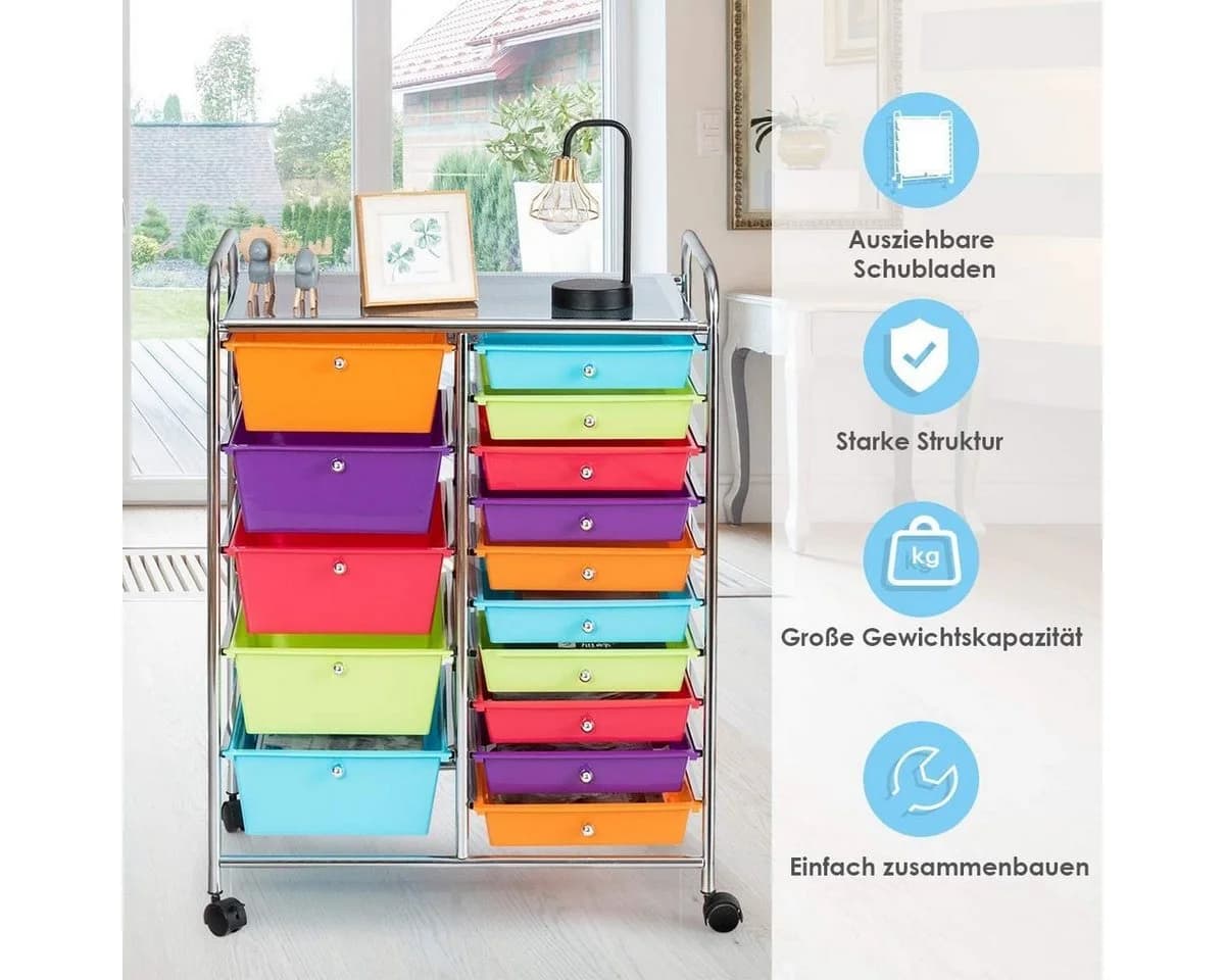 COSTWAY Rollcontainer mit 15 stapelbaren Schubladen & Rollen - Bild 5