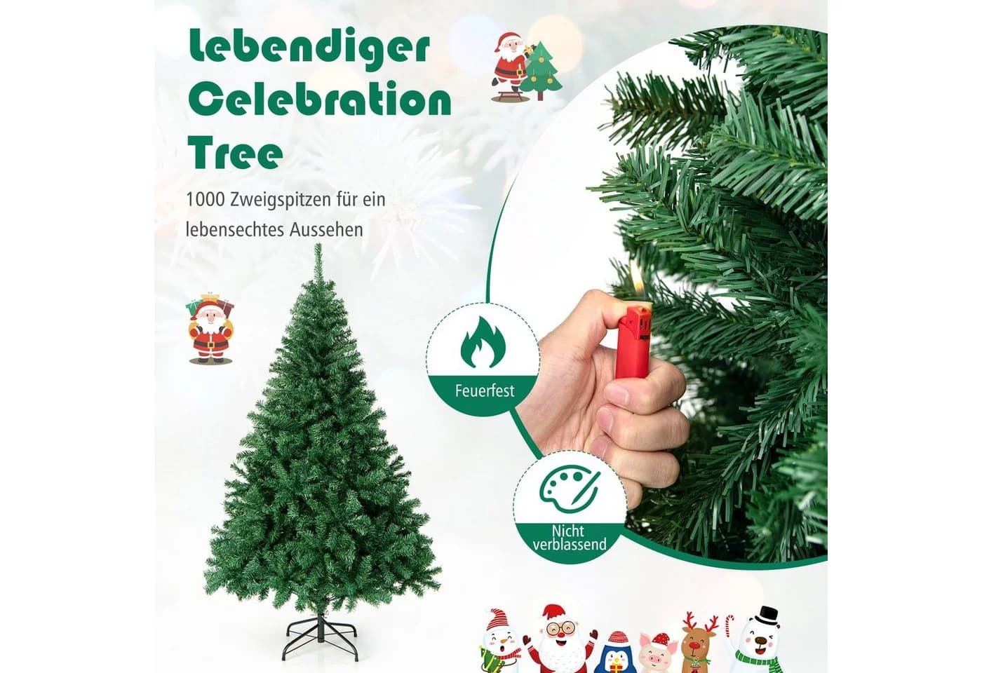 COSTWAY Künstlicher Weihnachtsbaum 180 cm mit 1000 Spitzen PVC Nadeln - Bild 3