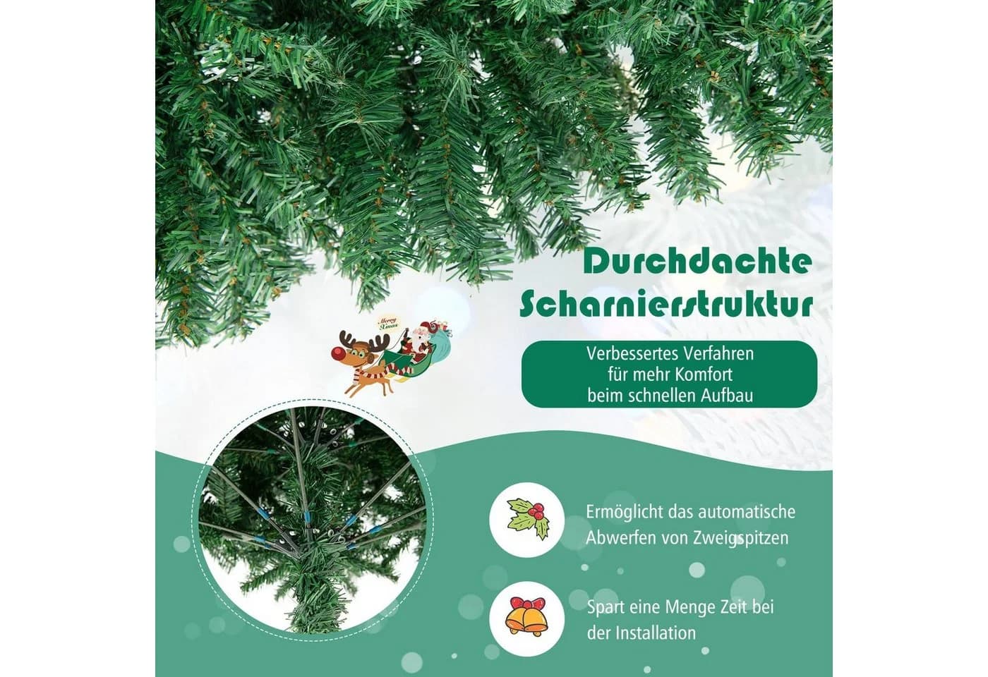 COSTWAY Künstlicher Weihnachtsbaum 180 cm mit 1000 Spitzen PVC Nadeln - Bild 4