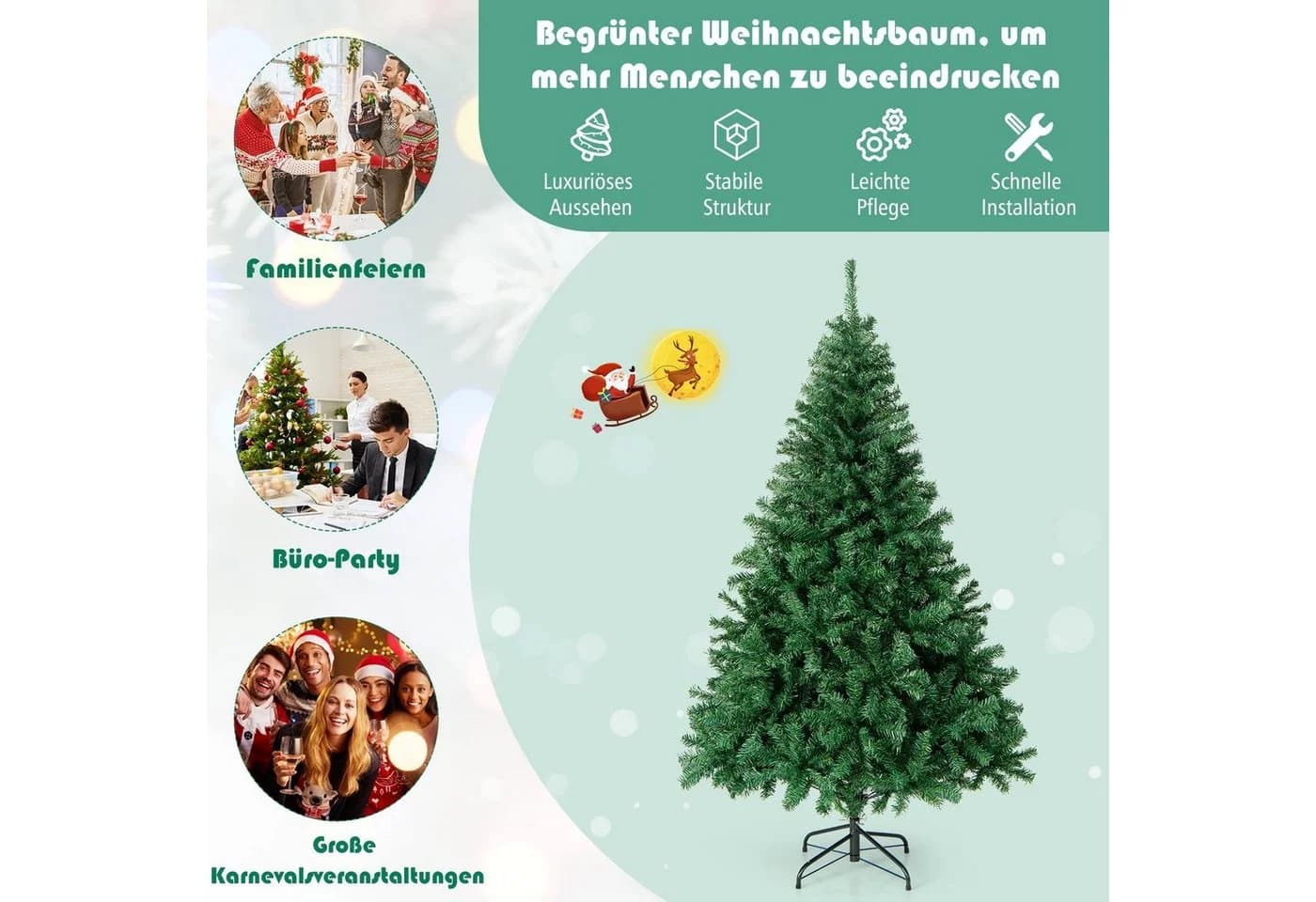 COSTWAY Künstlicher Weihnachtsbaum 180 cm mit 1000 Spitzen PVC Nadeln - Bild 5