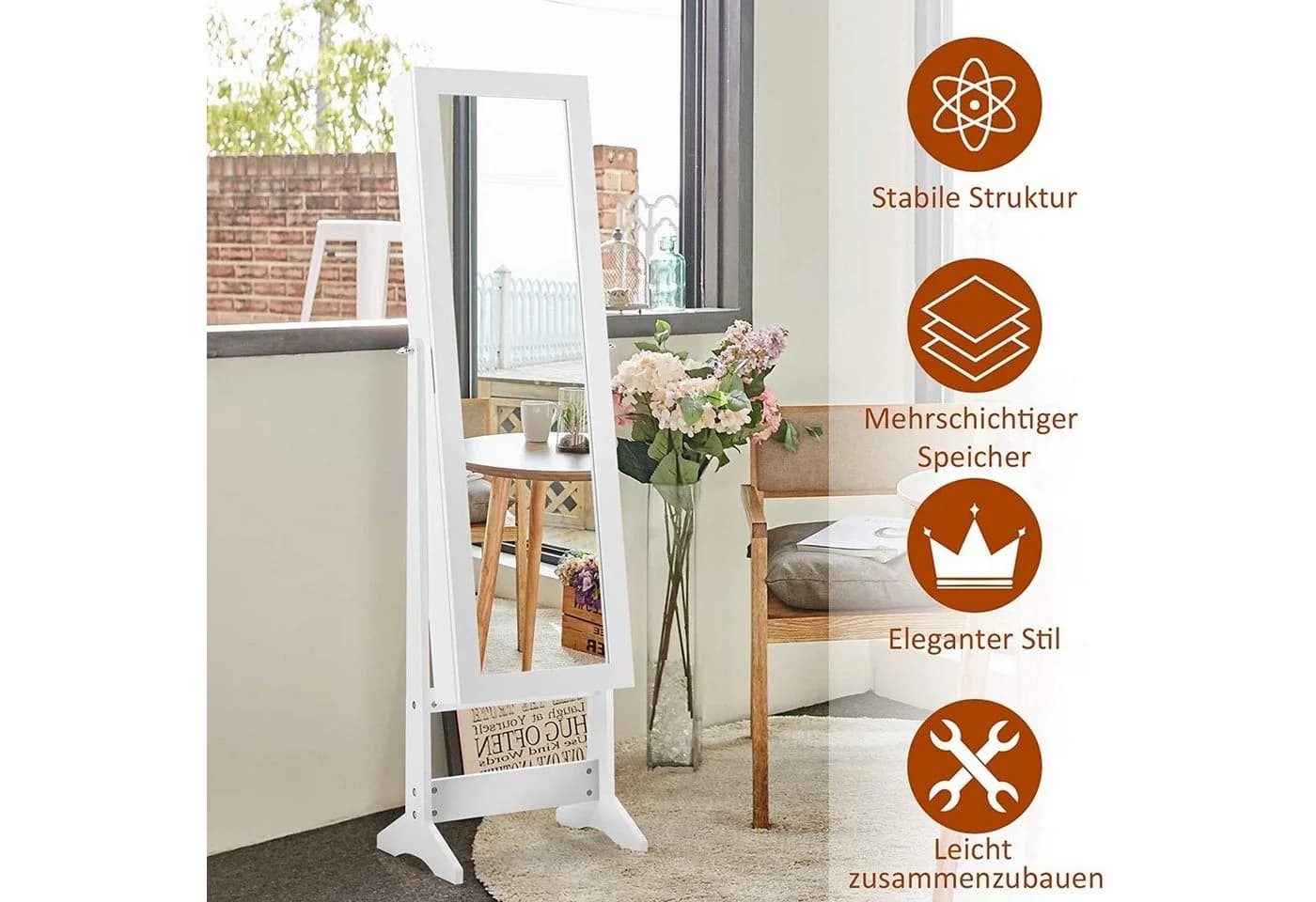 COSTWAY Schmuckregal mit Ganzkörperspiegel Weiß - Bild 3