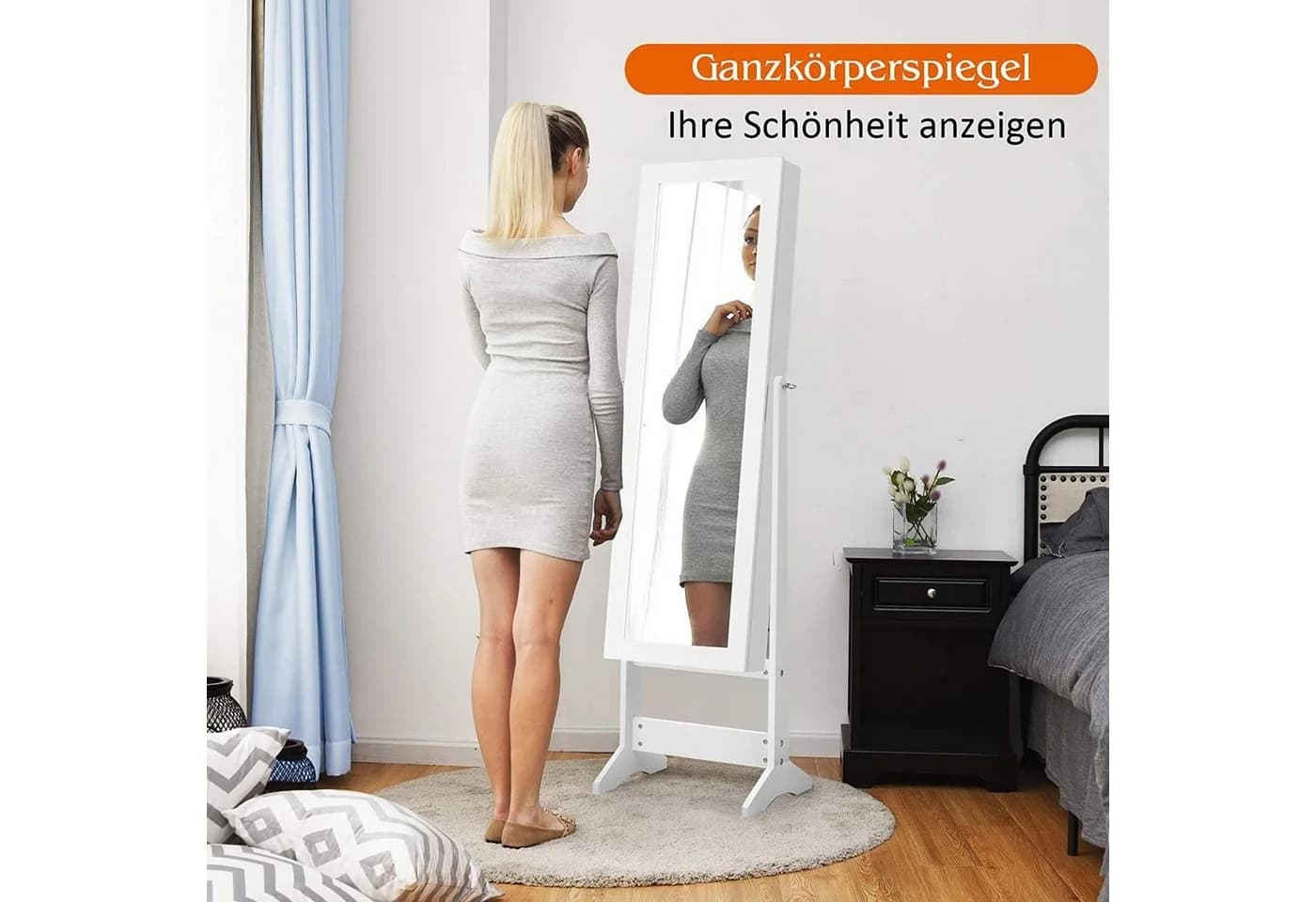 COSTWAY Schmuckregal mit Ganzkörperspiegel Weiß - Bild 4