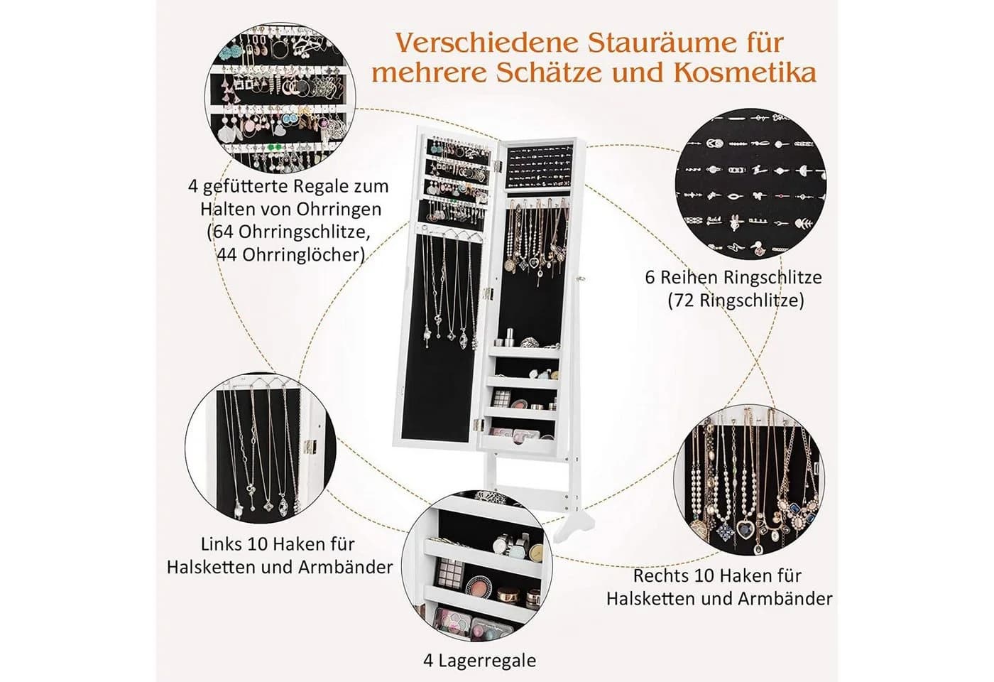 COSTWAY Schmuckregal mit Ganzkörperspiegel Weiß - Bild 5