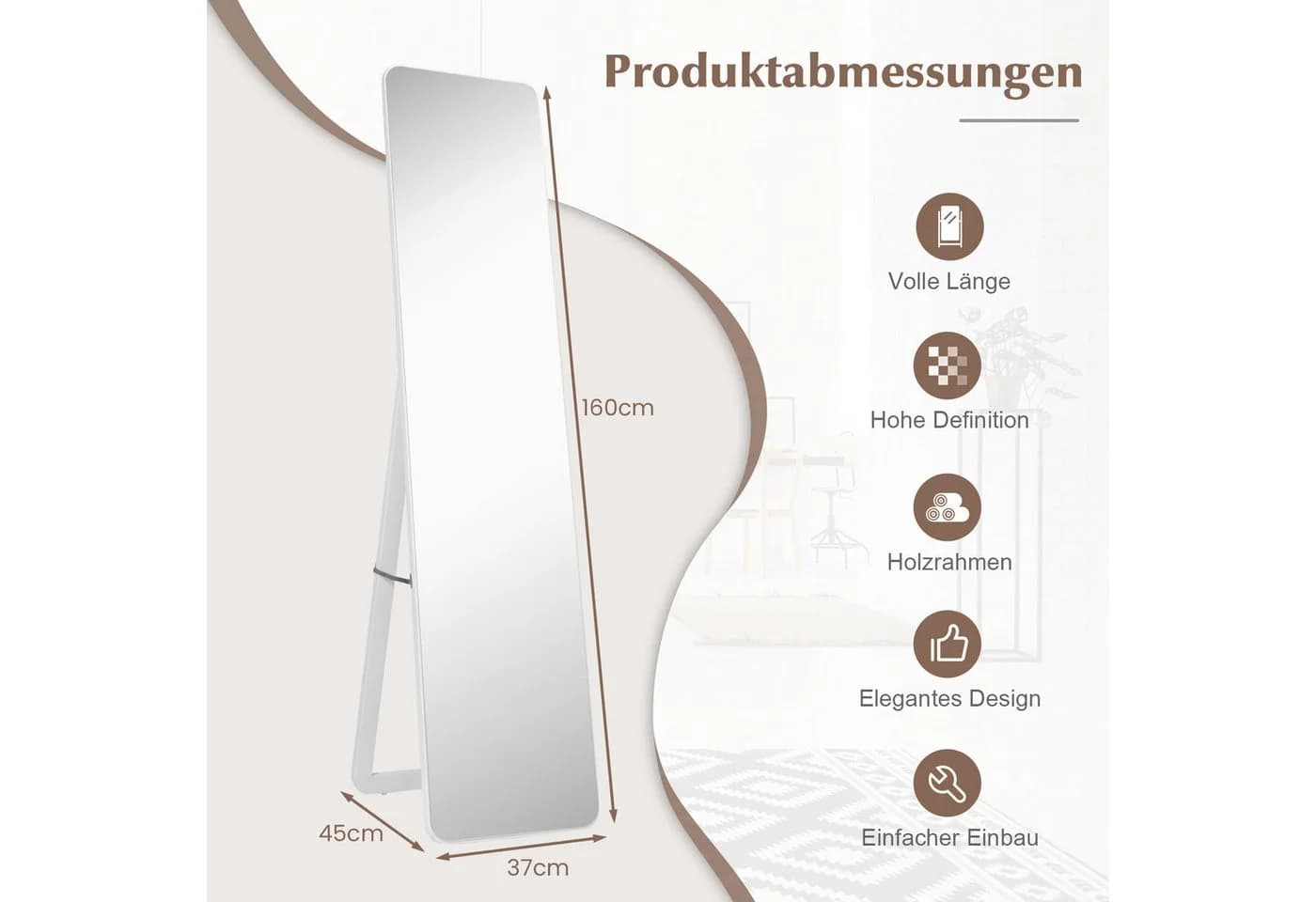 COSTWAY Standspiegel Ganzkörperspiegel 160 x 37 cm - Bild 5