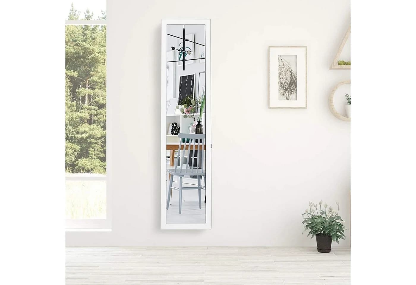 COSTWAY Ganzkörperspiegel mit klappbarem Holzrahmen, stehend/hängend 37x155cm - Bild 3
