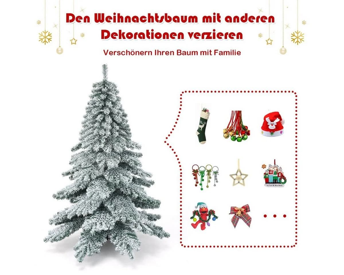 COSTWAY Künstlicher Weihnachtsbaum 657 PVC Spitzen Grün/Weiß Metallständer - Bild 4