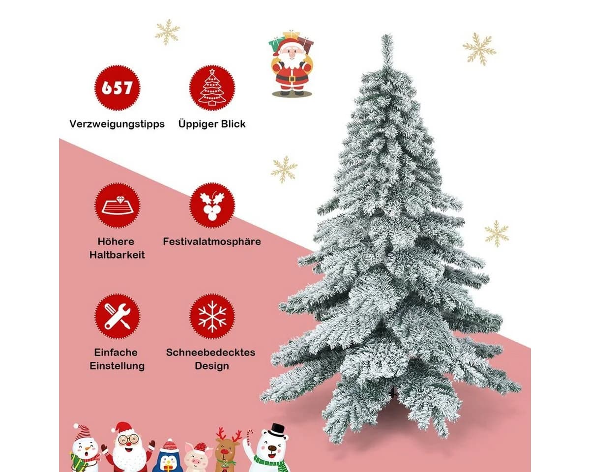 COSTWAY Künstlicher Weihnachtsbaum 657 PVC Spitzen Grün/Weiß Metallständer - Bild 5