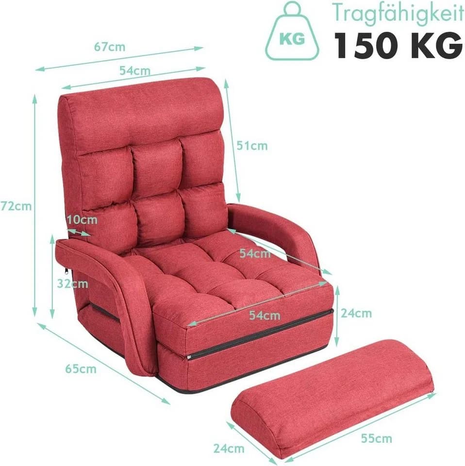KOMFOTTEU Schlafsofa Klappsessel Bodenstuhl Rot - Bild 5