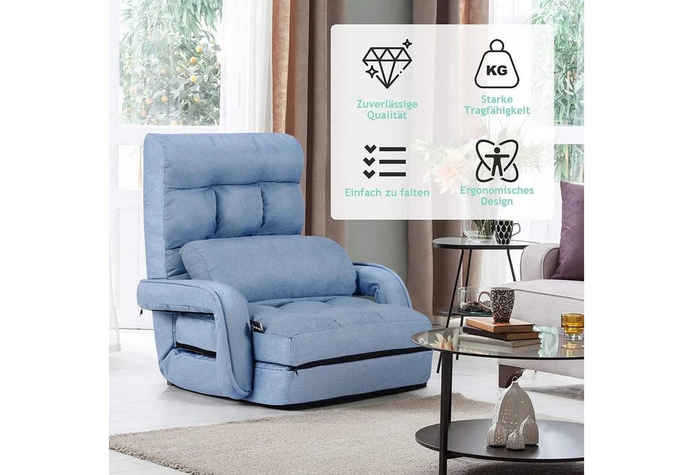 KOMFOTTEU Schlafsofa Klappsessel Bodenstuhl Blau