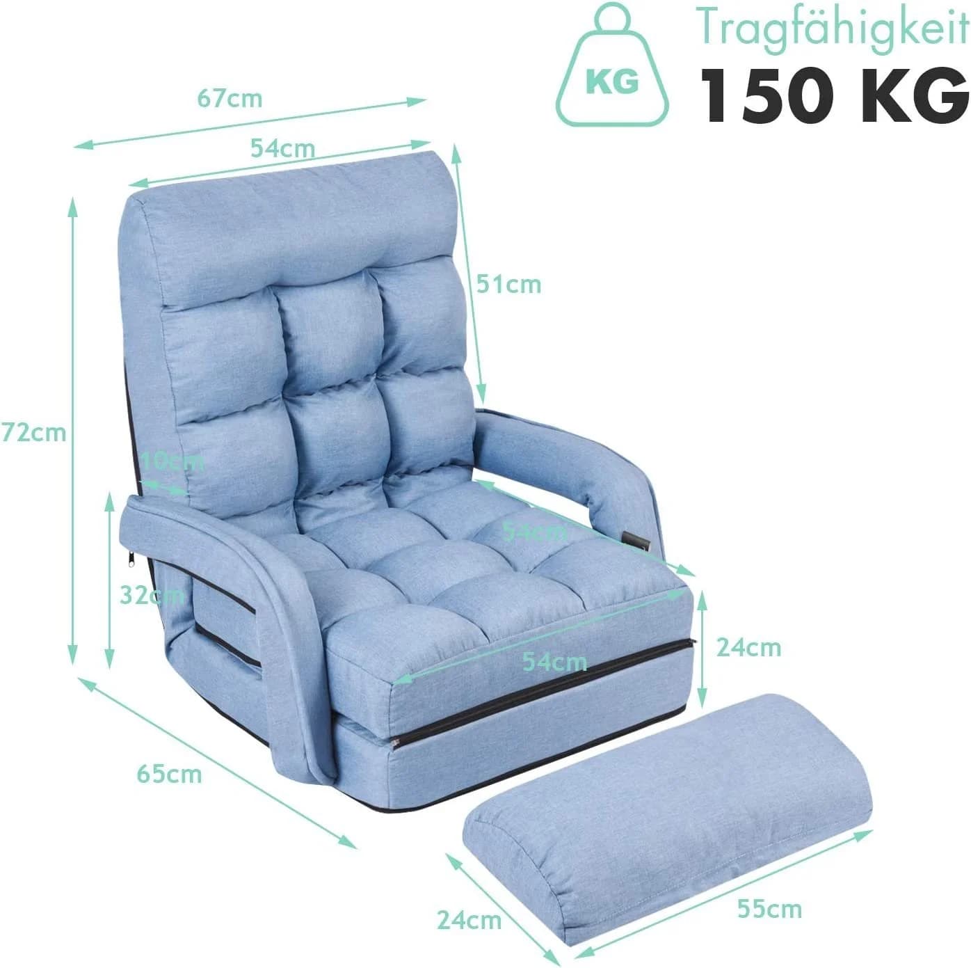 KOMFOTTEU Schlafsofa Klappsessel Bodenstuhl Blau - Bild 5
