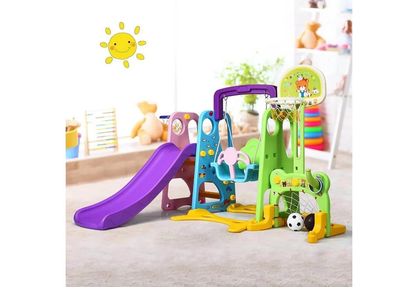 KOMFOTTEU 6-in-1 Spielplatz Indoor Outdoor Bunt HDPE - Bild 1