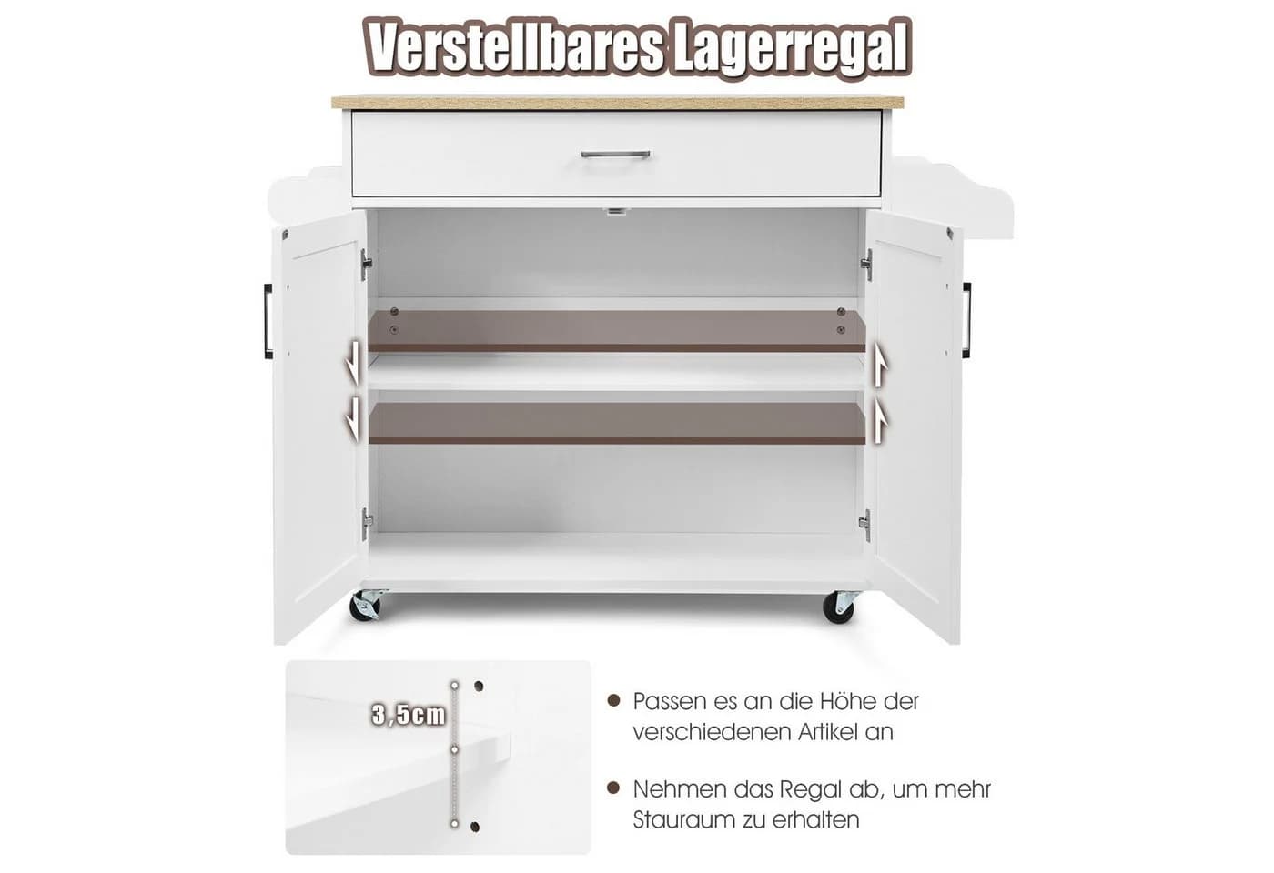 COSTWAY Küchenwagen Servierwagen Arbeitsplatte Handtuchhalter Rollen Weiß - Bild 3