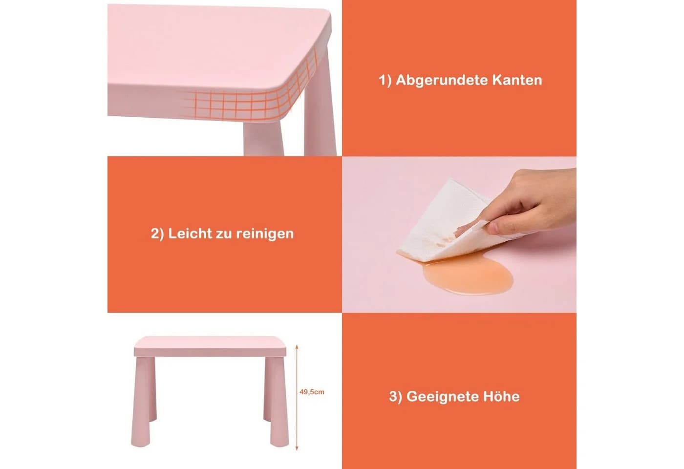 COSTWAY Kindersitzgruppe 3 TLG. Rosa Kindertisch mit 2 Stühlen - Bild 5