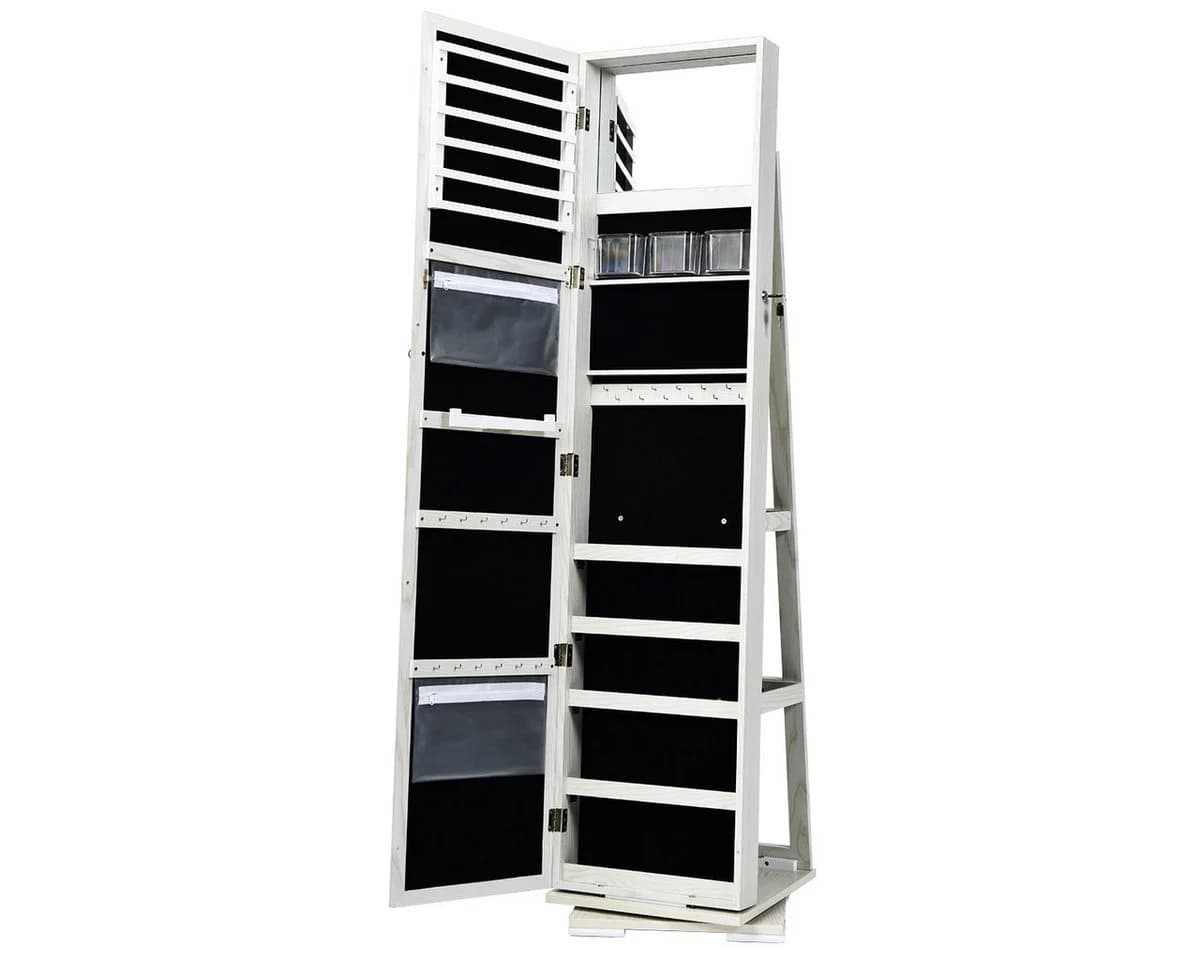 COSTWAY Schmuckschrank Stehend mit Spiegel & Regal, Drehbar, Abschließbar - Bild 2